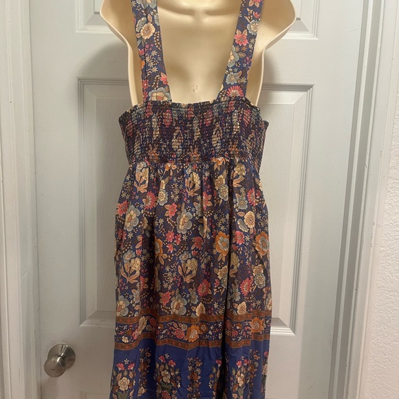 NATURAL LIFE Tricia Mini Dress Cotton Blue Yellow Rose Floral Boho Spring L- EUC - Picture 7 of 12